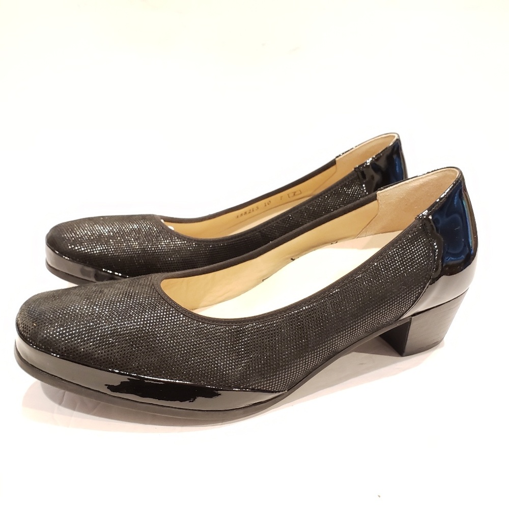 WALDLAUFER Connie Pump Cube Uk 7 Black Shiny Shoes